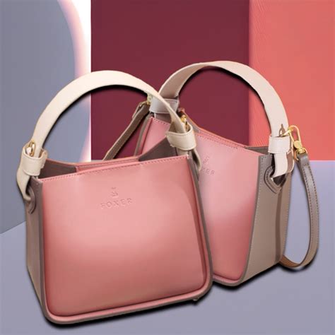Сумка-відро шкіряна через плече рожева FOXER, Trendy bucket | BAGS TIME