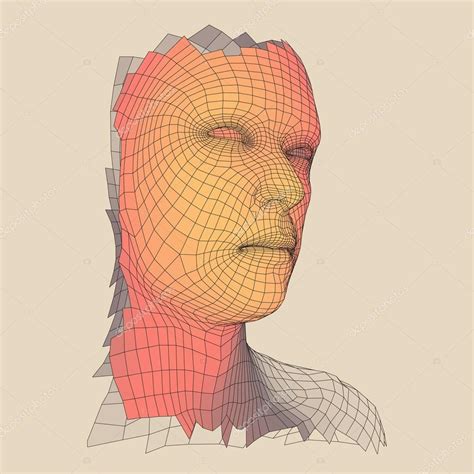 Глава человека из 3d Grid. Модель проволоки для головы человека. Голова ...