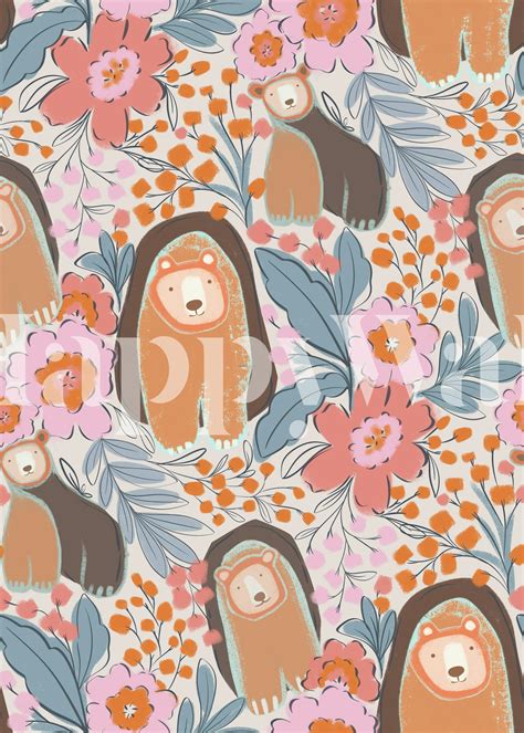 Bear and Blossom Dance Wallpaper - Happywall