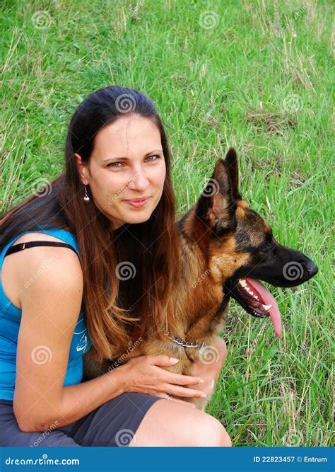 Girl with German Shepherd Dog Stock Image - Image of award, lawn: 22823457