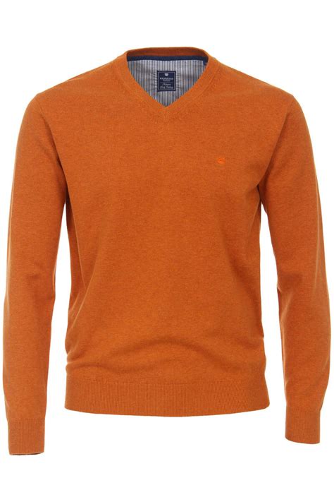 Redmond Casual Regular Fit Trui V-hals lichtoranje | Overhemden.com