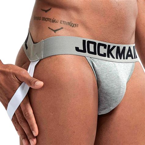 Cueca Jockstrap Masculina Jockmail Cinza com Branco