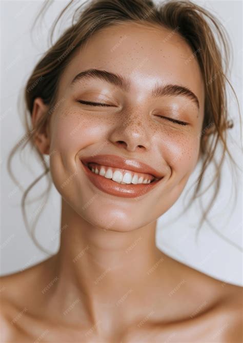 premium photo woman happy   makeup smile skin dimples