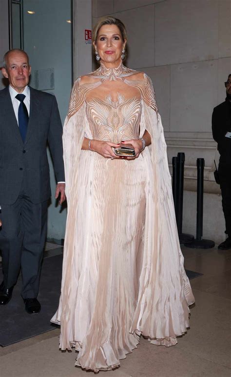 Máxima de Holanda deslumbra en París con un vestido transparente