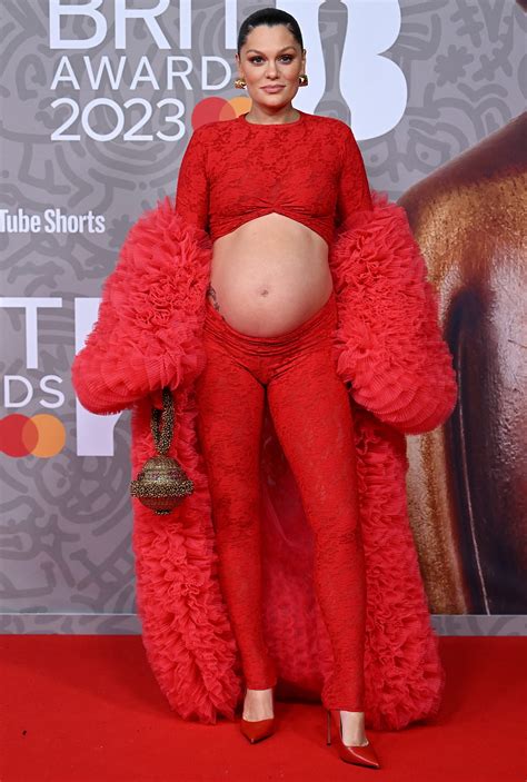 Jessie J Flaunts Baby Bump in All-Red Outfit at Brit Awards After