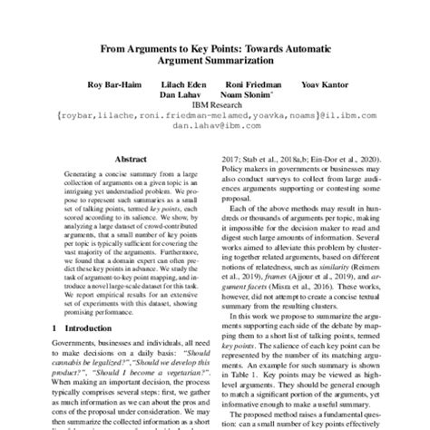 arguments  key points  automatic argument summarization