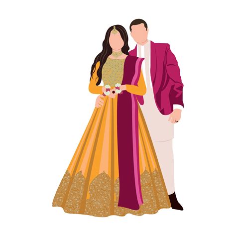 Vector vector cute indian couple cartoon in traditional dress posing