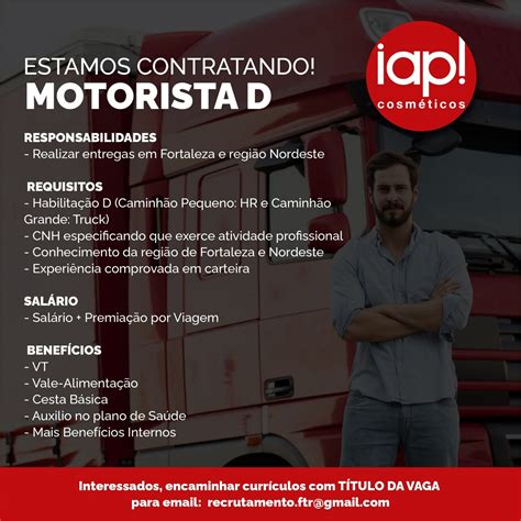 Quais Cursos Para Motorista Categoria D - Vaga para Motorista Categoria D em Fortaleza - Tales Augusto