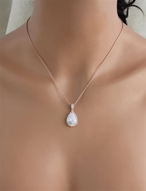 Rose Gold Bridal Necklace Crystal Wedding Necklace Rose Gold - Etsy
