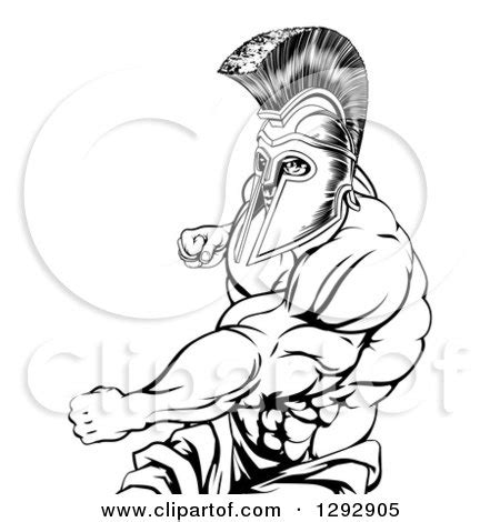 Clipart of a Black and White Muscular Strong Spartan Warrior Mascot ...