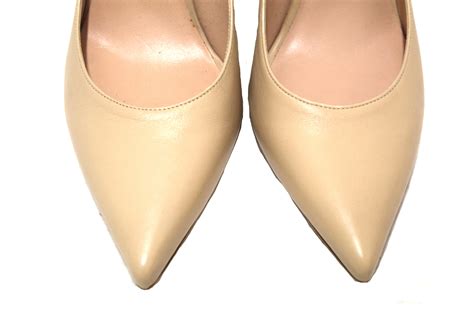 Authentic Stuart Weitzman Nude Smooth Leather Anny 105MM Pump Shoes Si