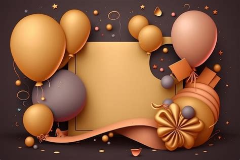 Premium Photo | A brown and gold background with balloons and a banner ...
