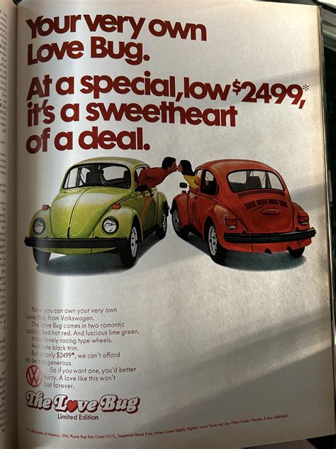 VW beetle ad in a 1974 playboy magazine. would cost roughly $15,100 in