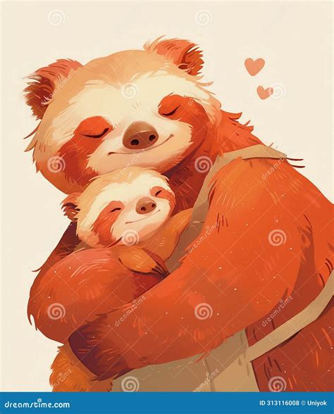 Cute Children S Illustration of a Sloths in an Apron Hugging Her Sloths