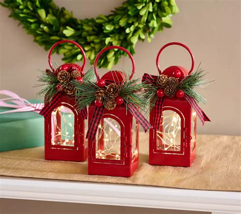 "As Is" Set 3 6" Fairy Light Lanterns with Embellishments by Valerie