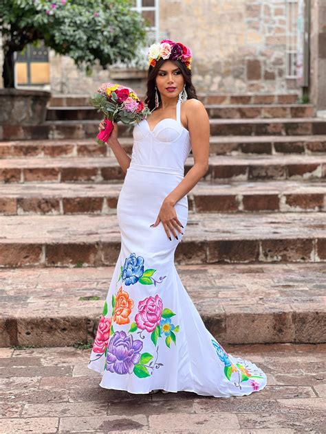 Mexican Hand Painted Wedding Dress. Ethnic Style Dress. - Etsy