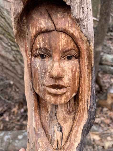 Female face wood carving girl pixie lady nymph hand carved wood Art ...