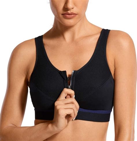syrokan womens sports bra high impact front fastening zipper wireless