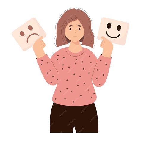 Premium Vector | Emotion searching identity Cute girl trying on masks