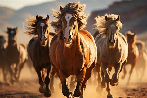 Premium Photo | Mustang Majesty Group of Horses Galloping in the Wilderness