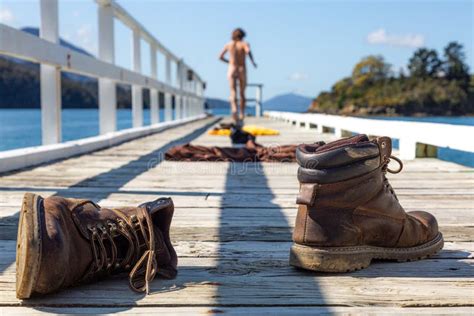 young naked man lake   royalty  stock
