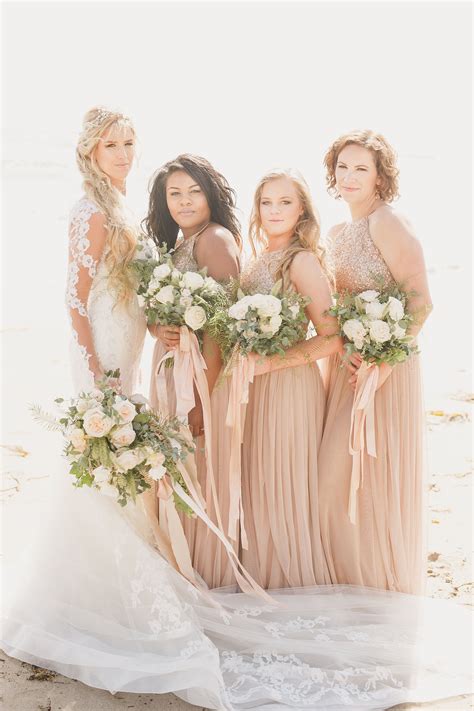 Flowy maxi bridesmaid gowns, ethereal beach wedding inspiration