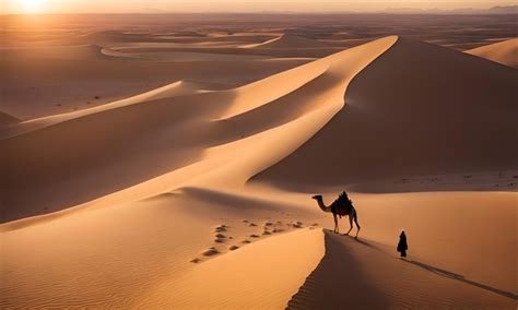 A camel and a camel are standing in the sand dunes | Premium AI ...