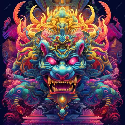 Premium AI Image | A digital painting of a colorful demon with a