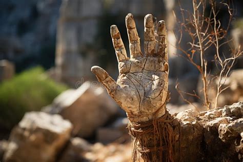 stone hand statue hand  cracks  nature stock illustration