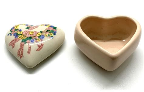 Vintage Heart Shaped Trinket Box 2-piece Ceramic Whitish - Etsy UK
