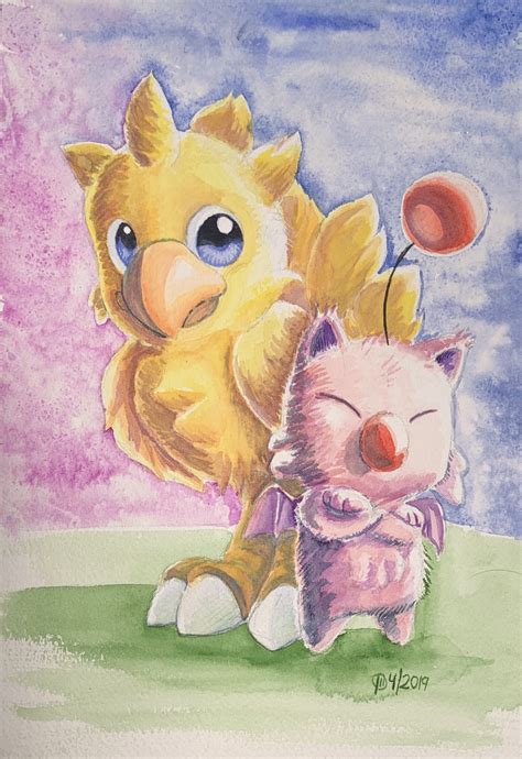 Chocobo + Moogle : r/Watercolor