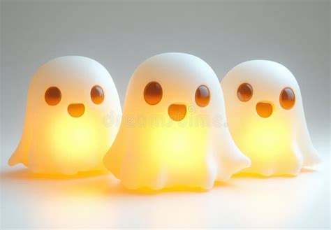 glowing cartoon ghosts  white background stock illustration