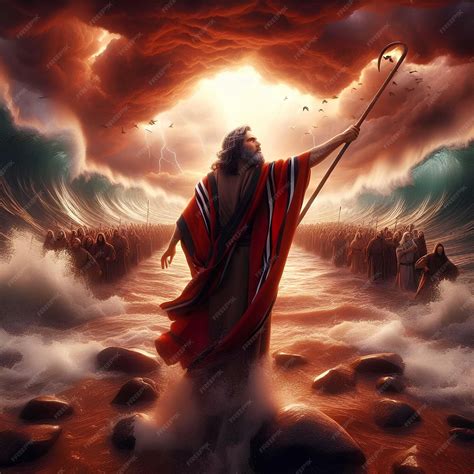 Moisés partindo o mar para salvar seu povo da escravidão no Egito