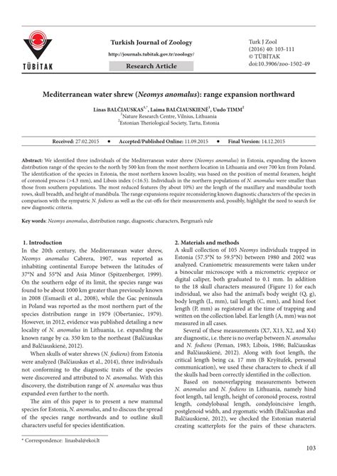 (PDF) Mediterranean water shrew (Neomys anomalus): Range expansion ...