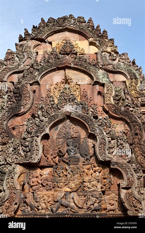 Carvings detail. Banteay Srei temple. Angkor. Cambodia Stock Photo - Alamy