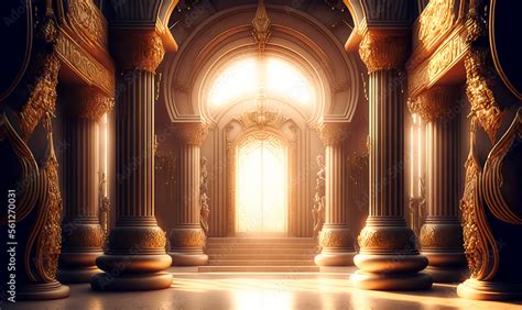 A realistic fantasy interior of the palace. golden palace. castle ...