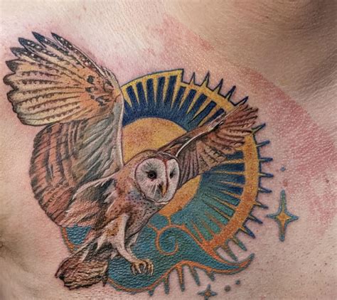 owl chest tattoo 9