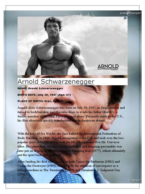 Arnold Schwarzenegger: NAME: Arnold Schwarzenegger BIRTH DATE: July 30 ...