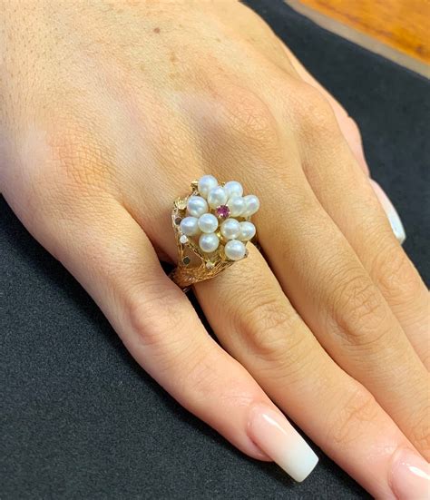 Vintage Pearl and Ruby 14ct Gold Cocktail/dress Ring. - Etsy UK