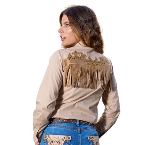 Camisa Com Franja Country - Camisa Miss Country Desert Soul-2088 feminina bege com franjas e ...