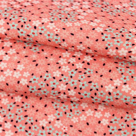 small floral print coral aqua cotton fabric   yard petite flower
