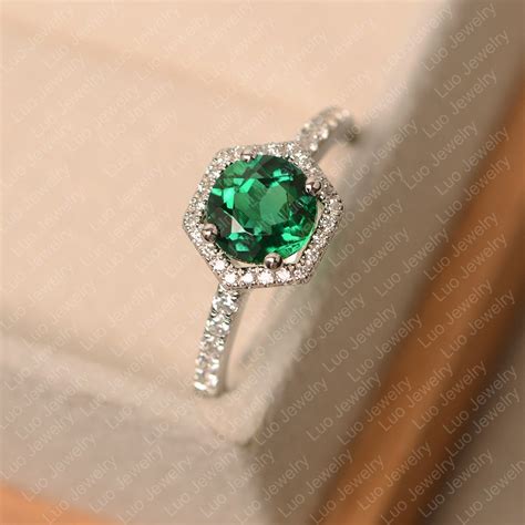 Green Emerald Ring May Birthstone Sterling Silver Hexagon - Etsy