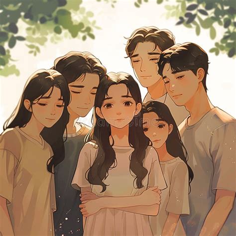 Five Friends Posing Together Under a Tree Stock Illustration ...