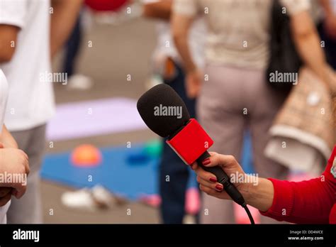 interview with microphone Stock Photo - Alamy