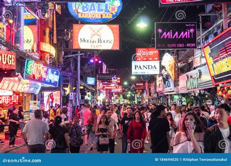 Crowd of People Enjoy Night Life at Walking Street in Pattaya, Thailand ...