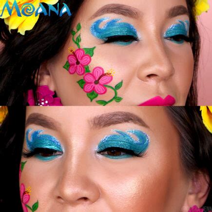 Moana Makeup Tutorial with Face Paint: Ocean Waves & Hibiscus Flowers