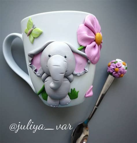 🌼🐘🌺🦋...... Чашка + ложка декорована полімерною глиною. #подарки # ...