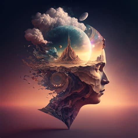 Digital art of a mans head with a surreal landscape generative ai ... 