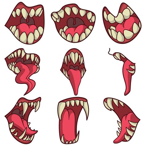 Free vector illustration collection of fighting monster mouths with
