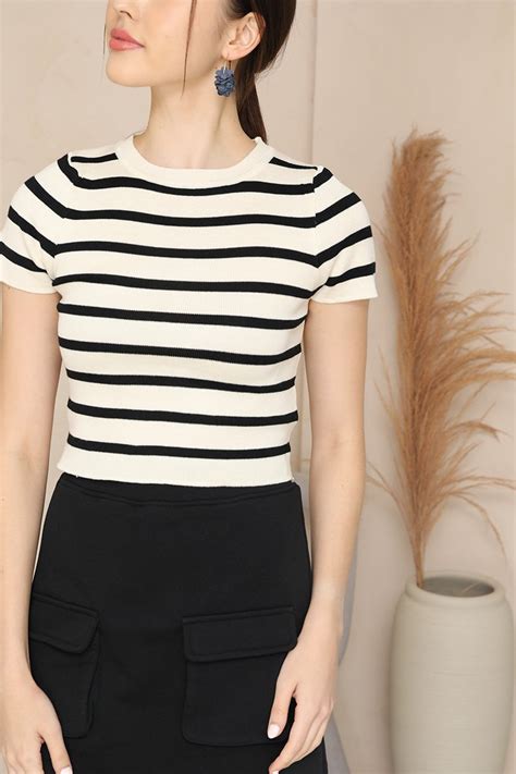 Earning Your Stripes Knit Tee Black | lechicsg